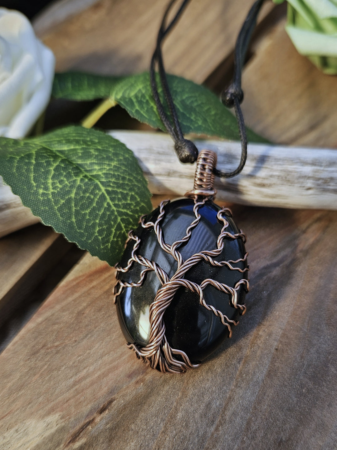 Obsidian Copper Tree of Life Necklace