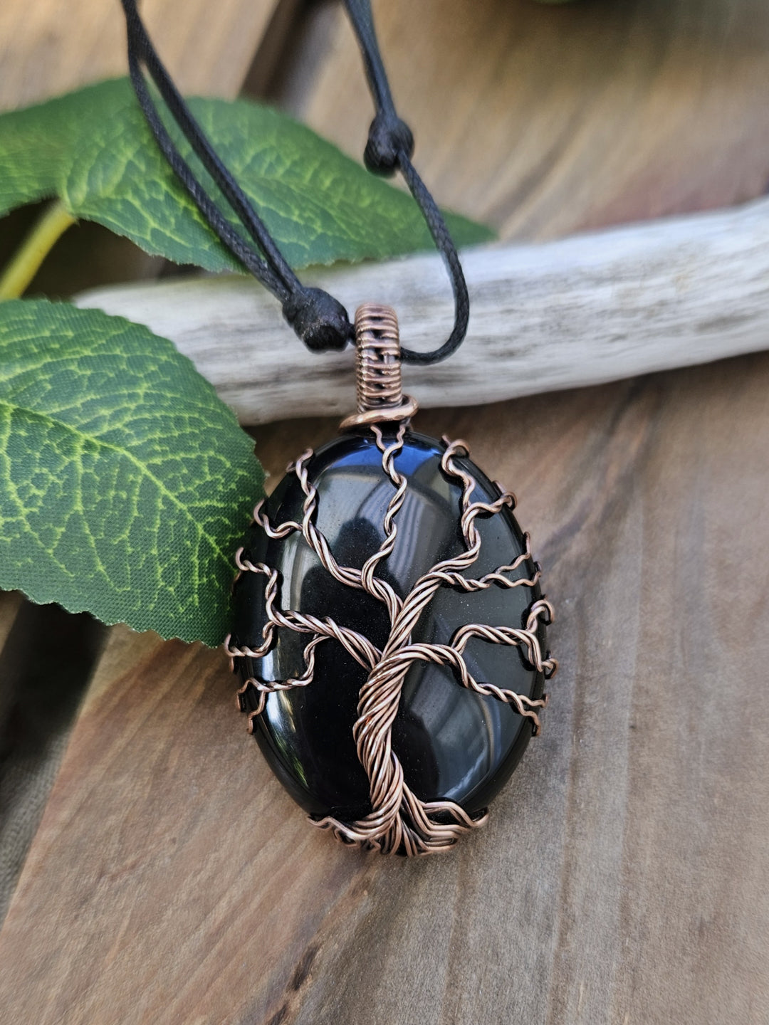 Obsidian Copper Tree of Life Necklace
