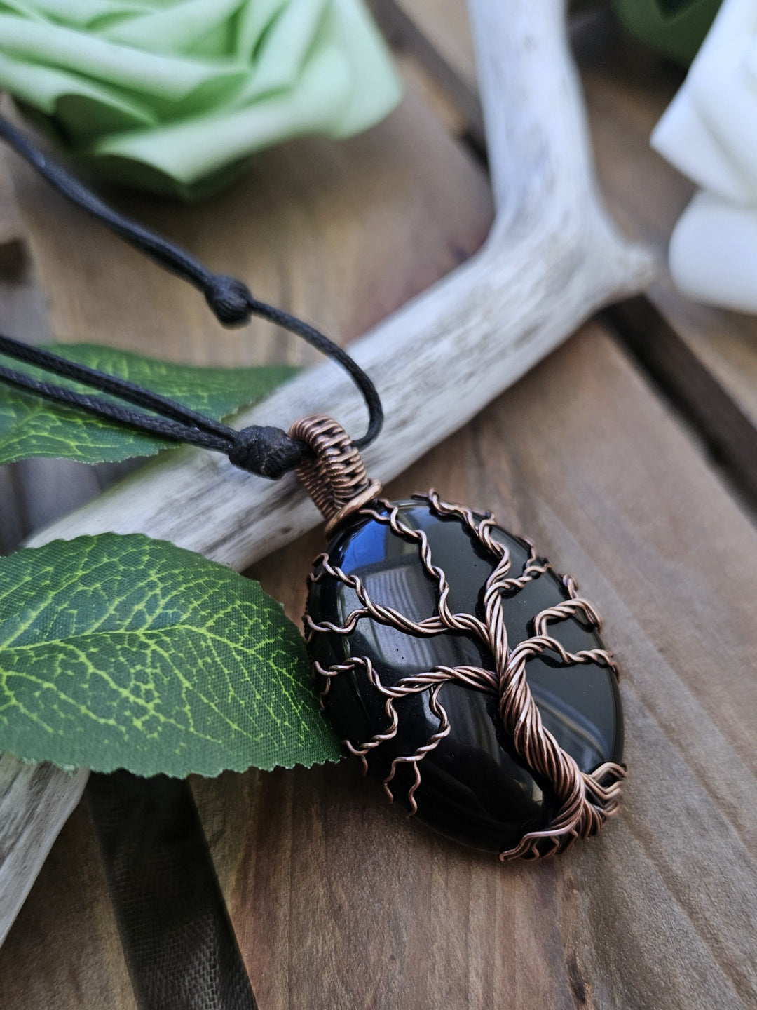 Obsidian Copper Tree of Life Necklace