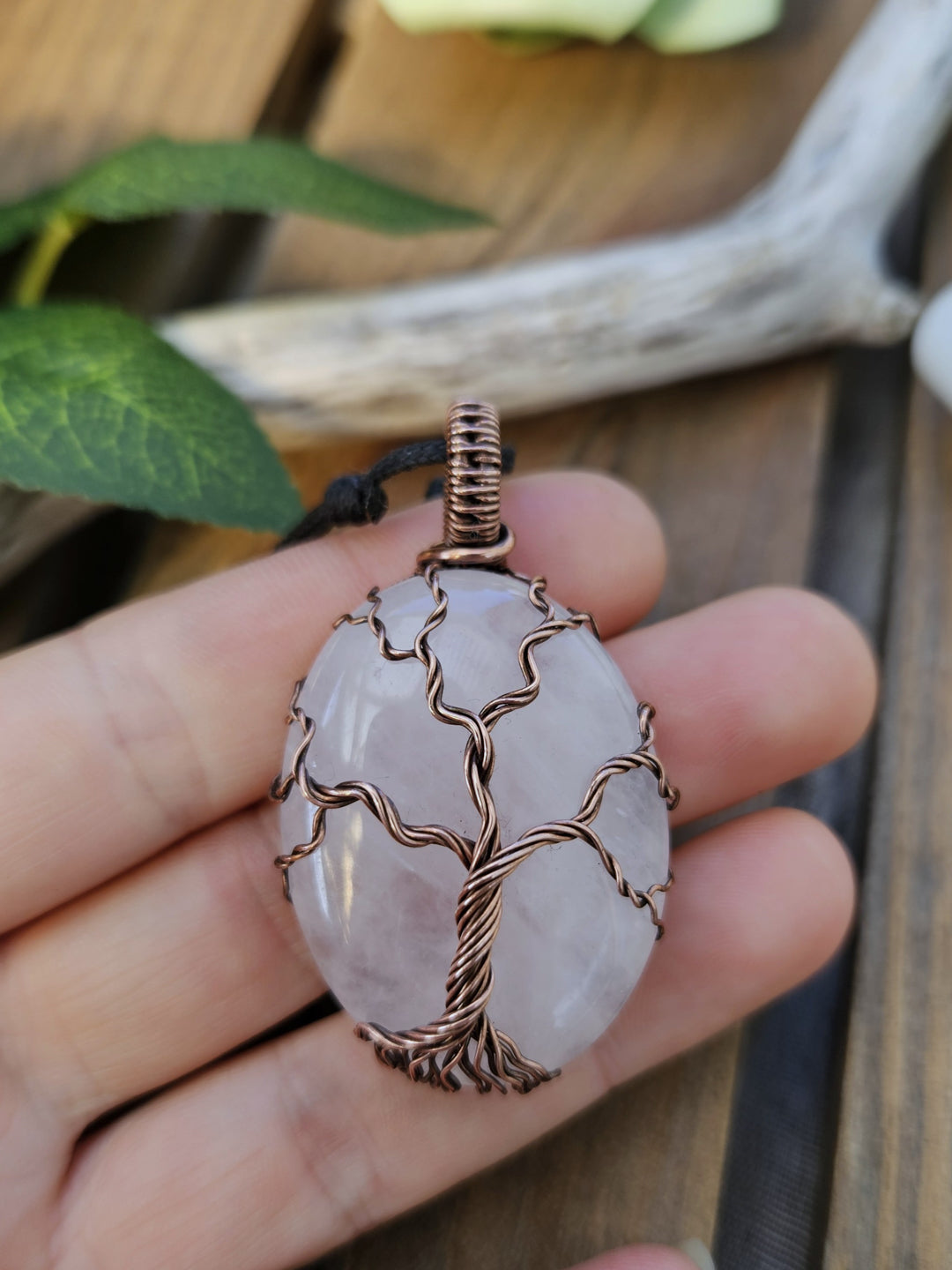 Rose Quartz and Copper Tree of Life Necklace