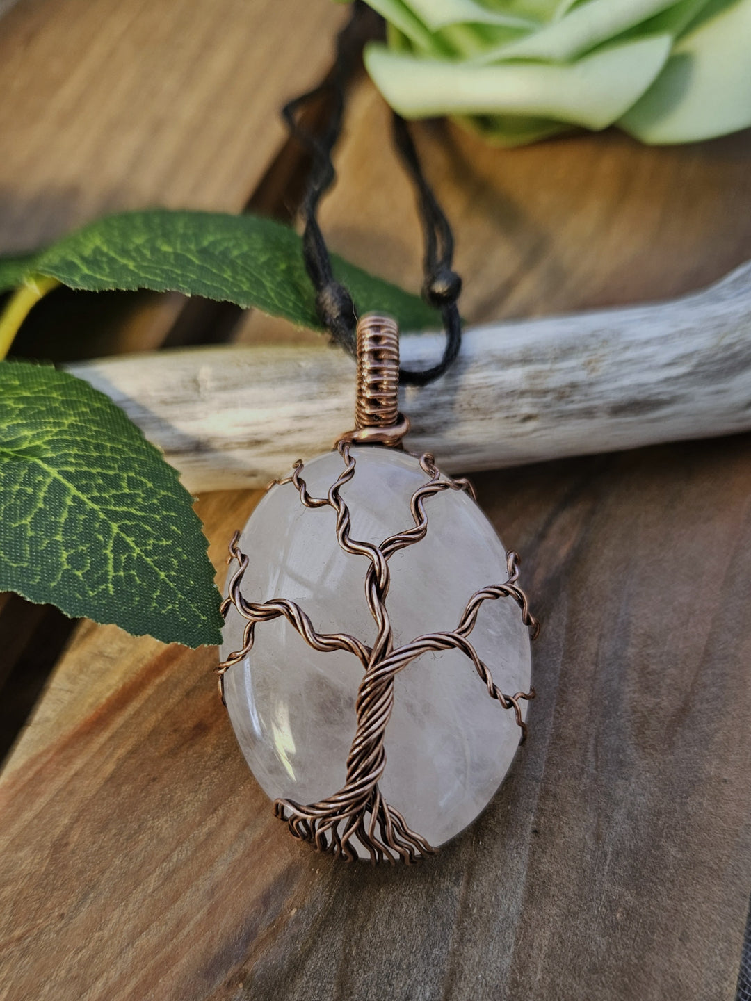 Rose Quartz and Copper Tree of Life Necklace