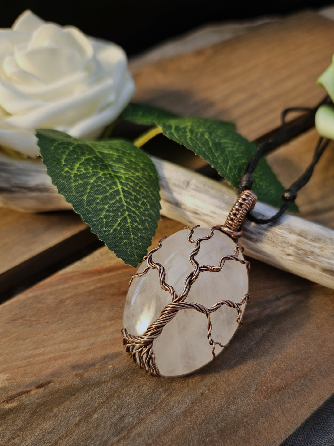Rose Quartz and Copper Tree of Life Necklace