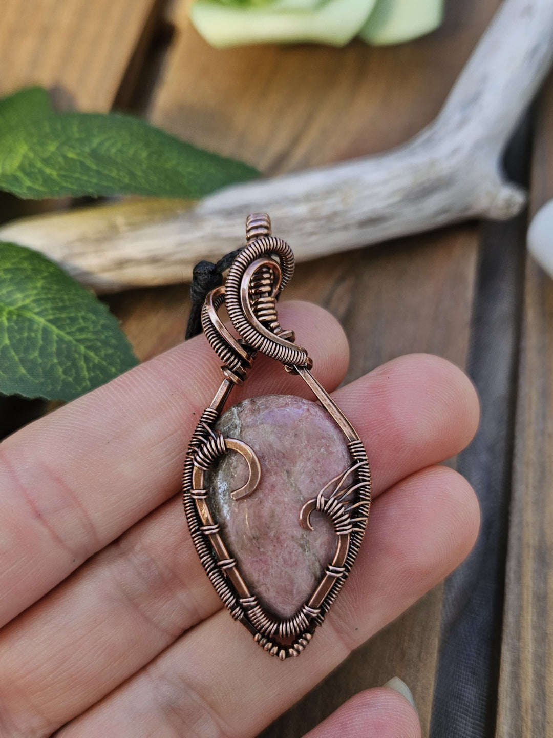 Rhodonite and Copper Heart Necklace