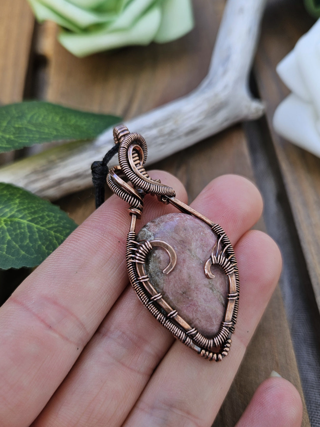 Rhodonite and Copper Heart Necklace