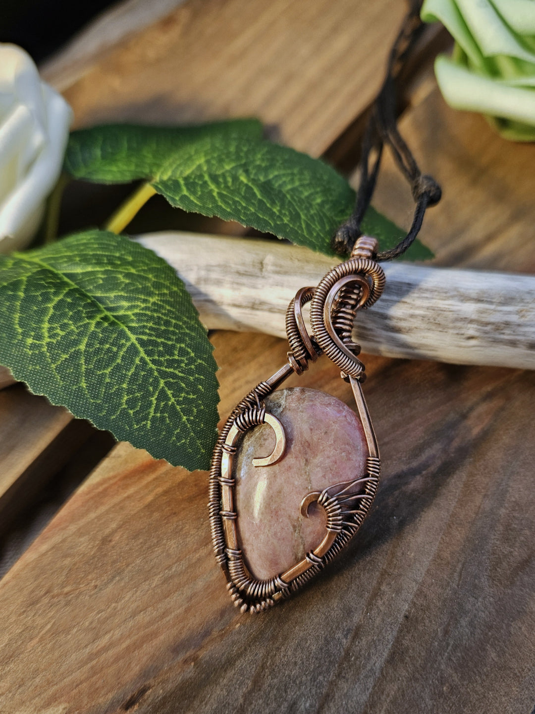 Rhodonite and Copper Heart Necklace