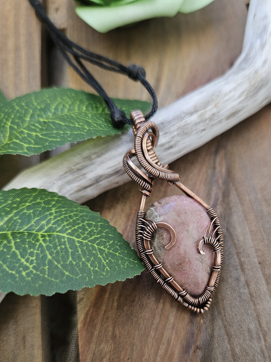 Rhodonite and Copper Heart Necklace