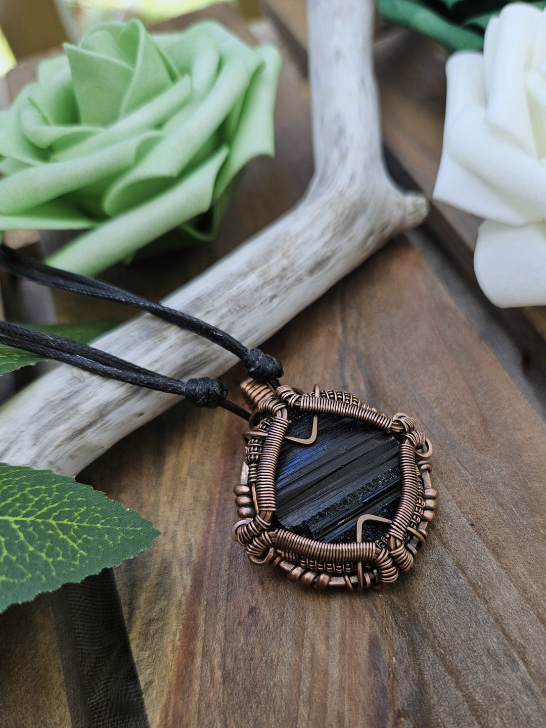 Black Tourmaline and Copper Shield Necklace