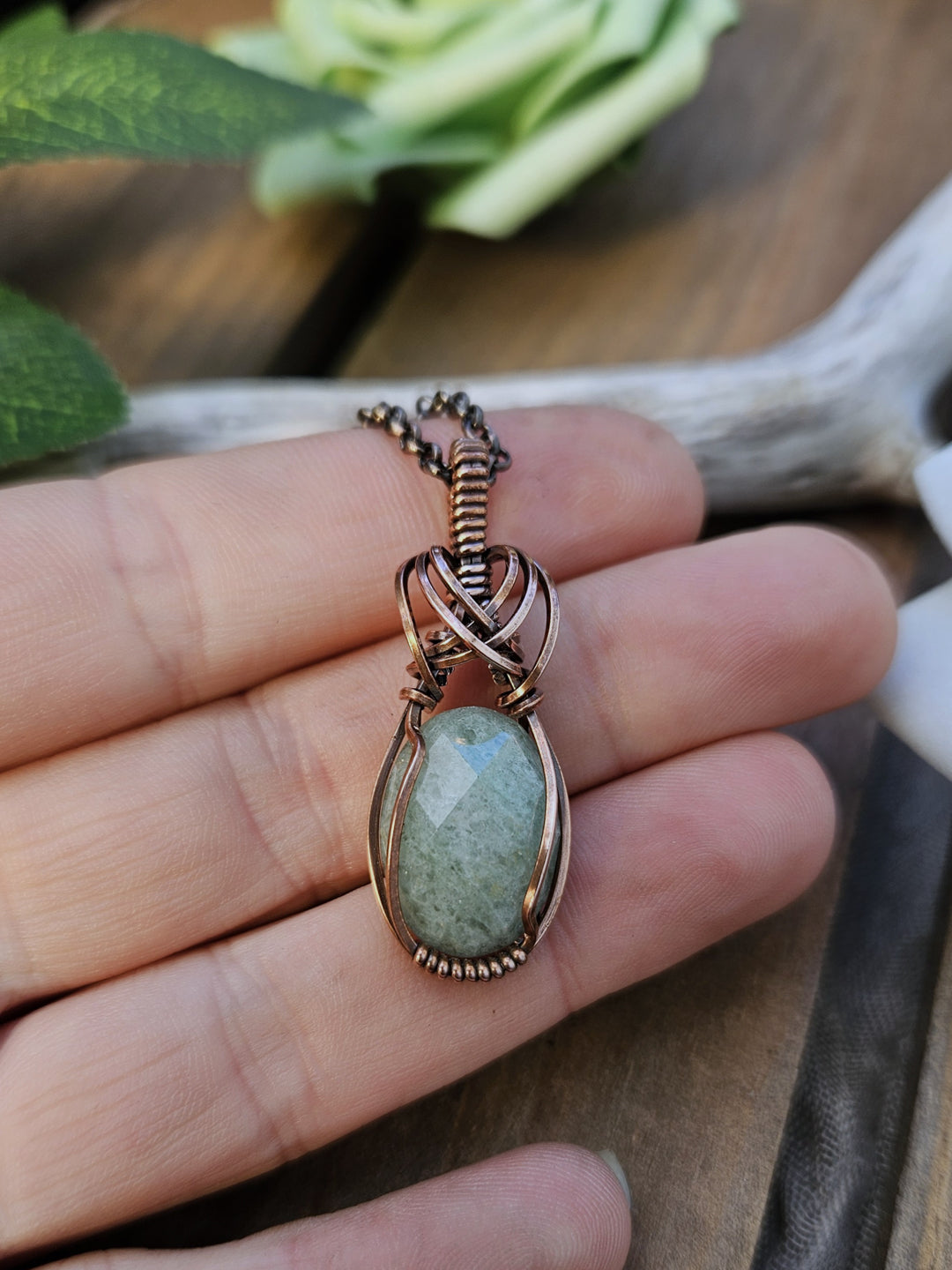 Green Aventurine and Copper Necklace