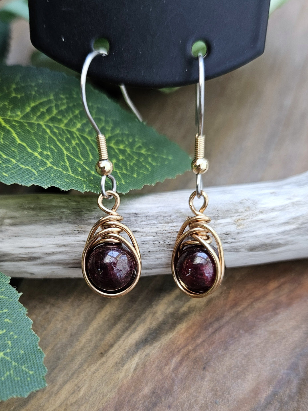 Bronze 'Dew Drop' Earrings - Garnet