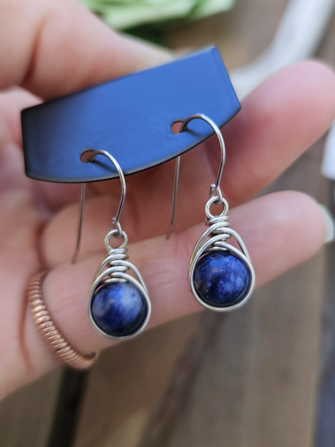 Silver 'Dew Drop' Earrings - Sodalite