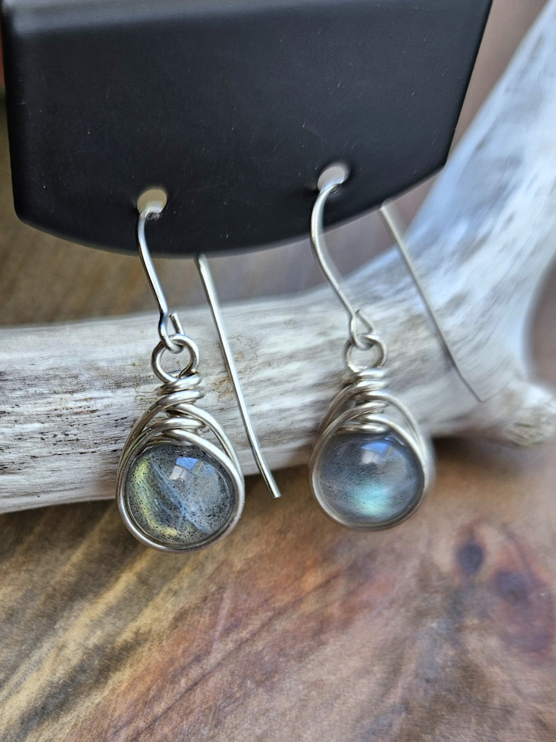 Silver 'Dew Drop' Earrings - Labradorite