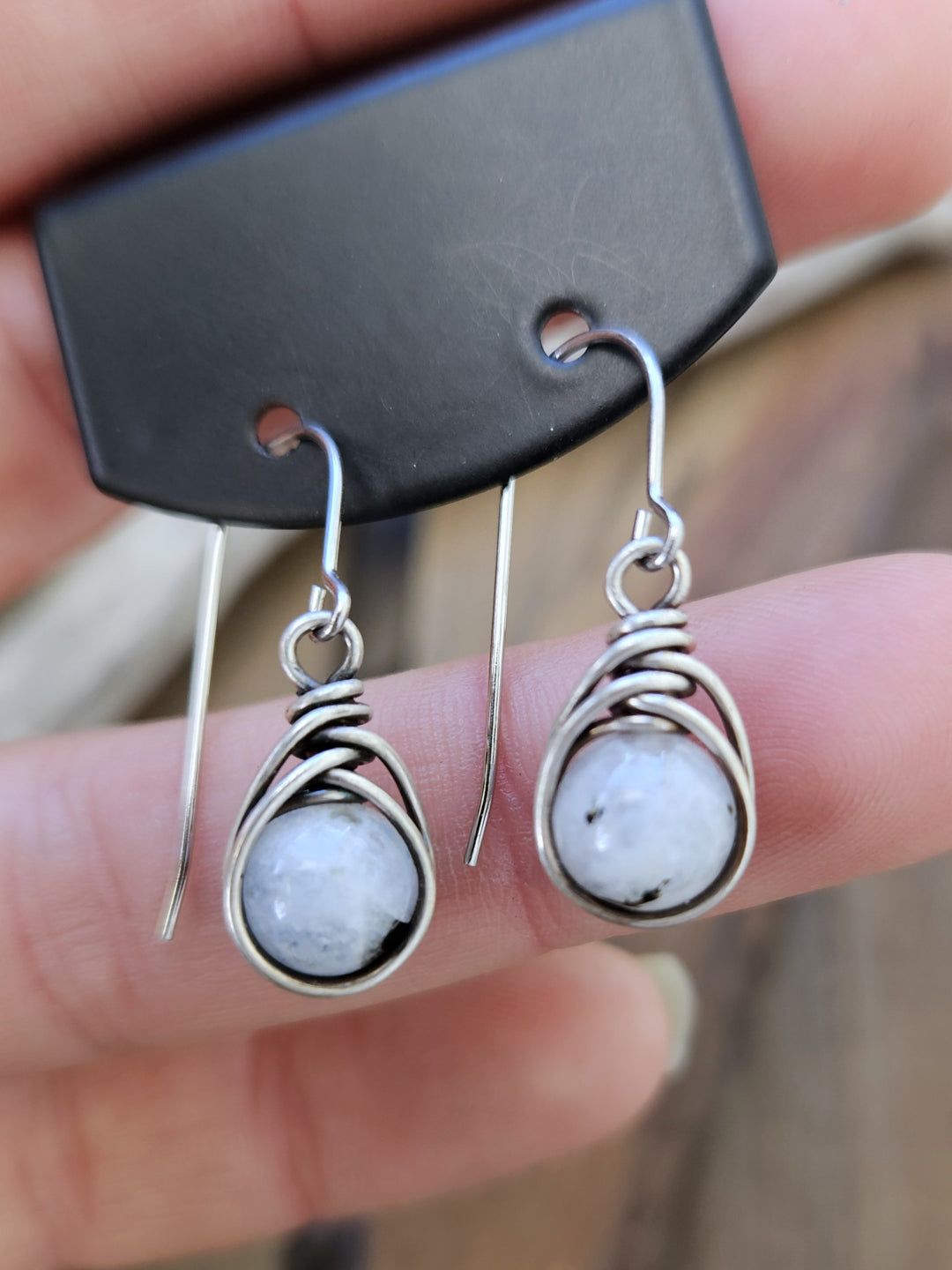 Silver 'Dew Drop' Earrings - Moonstone/Tourmaline
