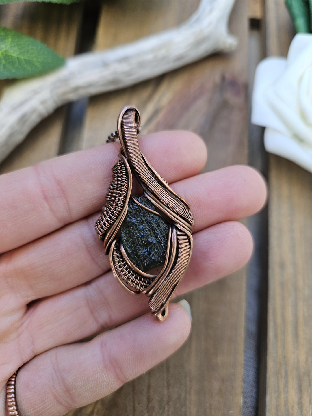 Moldavite and Copper Necklace