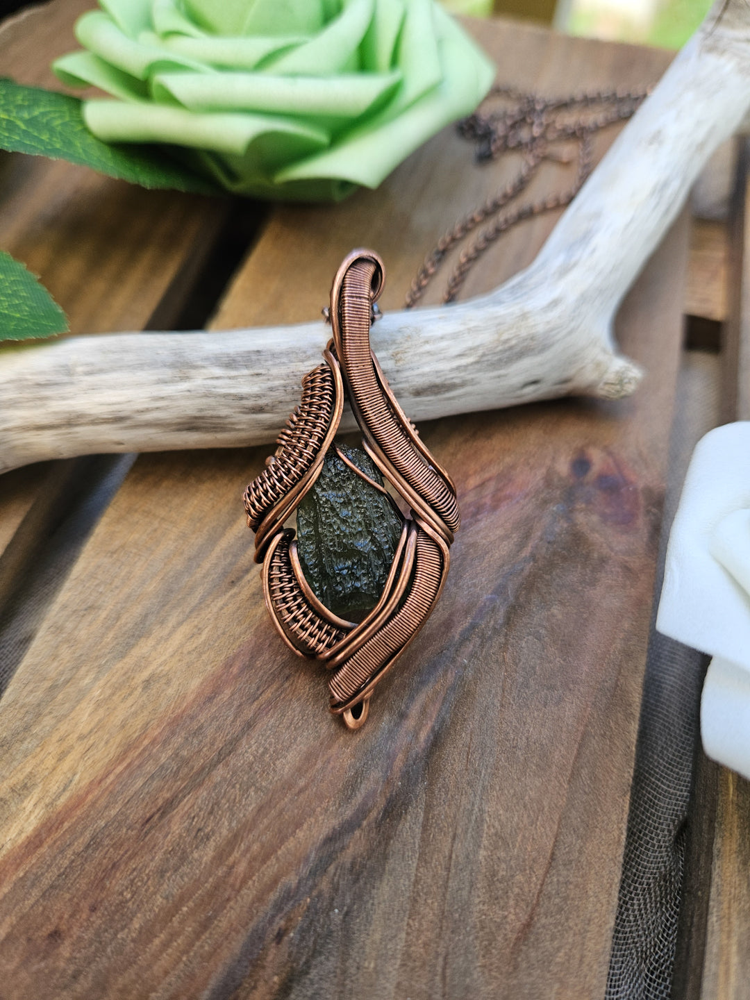Moldavite and Copper Necklace