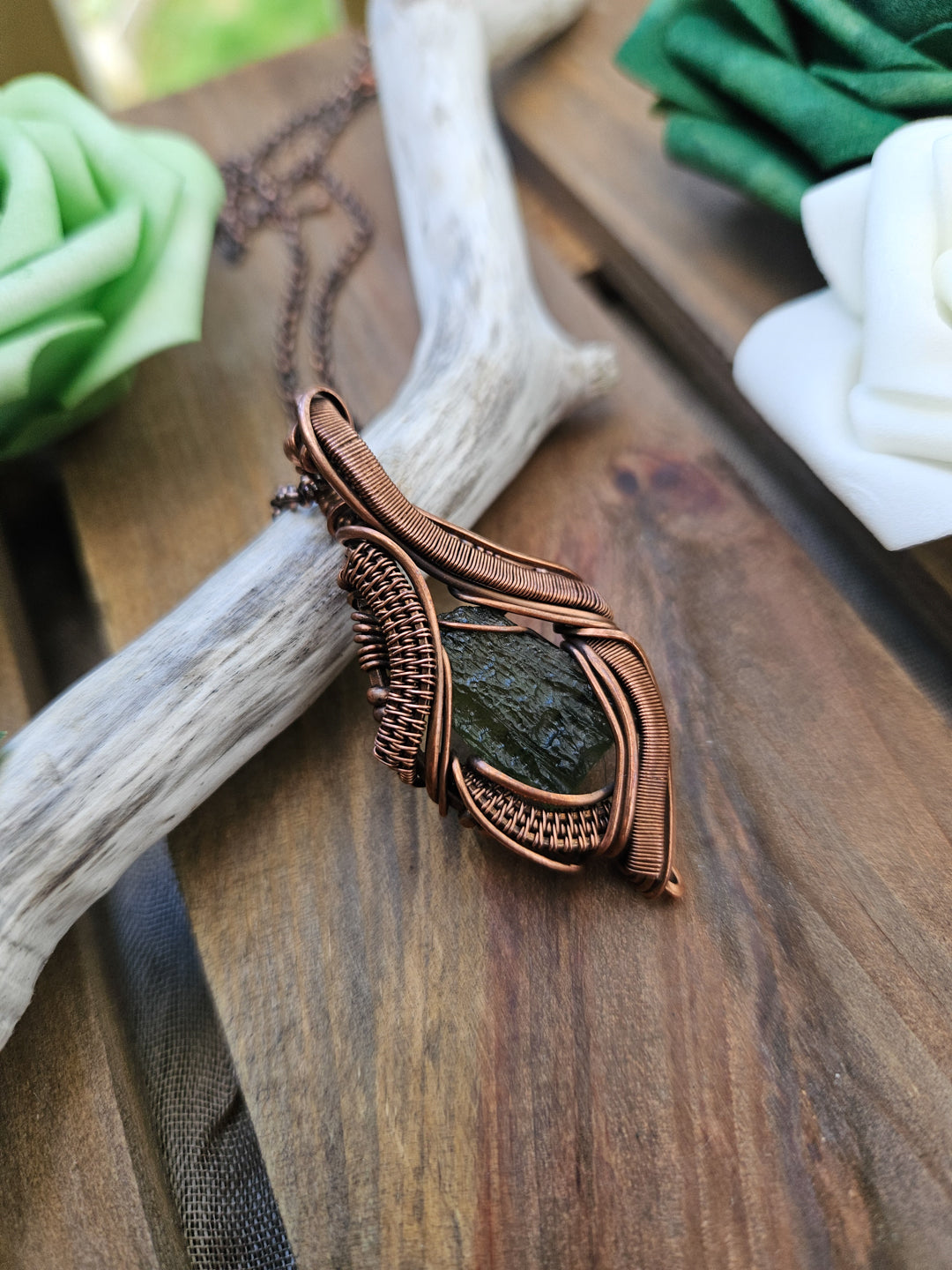 Moldavite and Copper Necklace