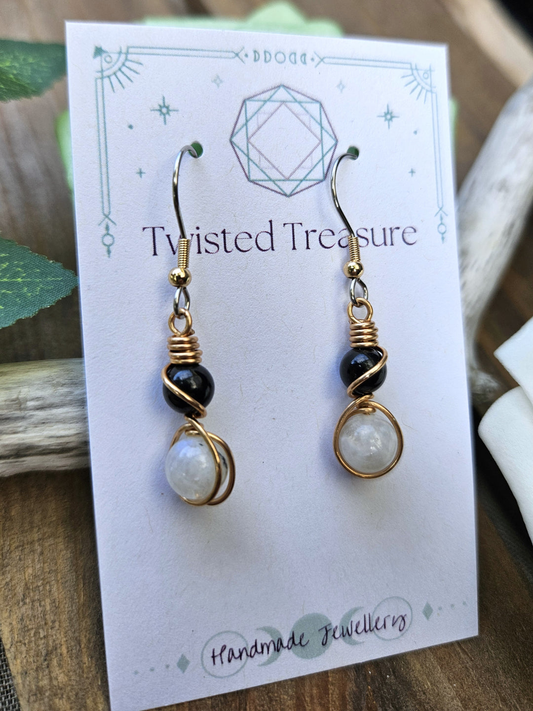 Bronze 'Alchemy' Earrings - Black Tourmaline & Moonstone