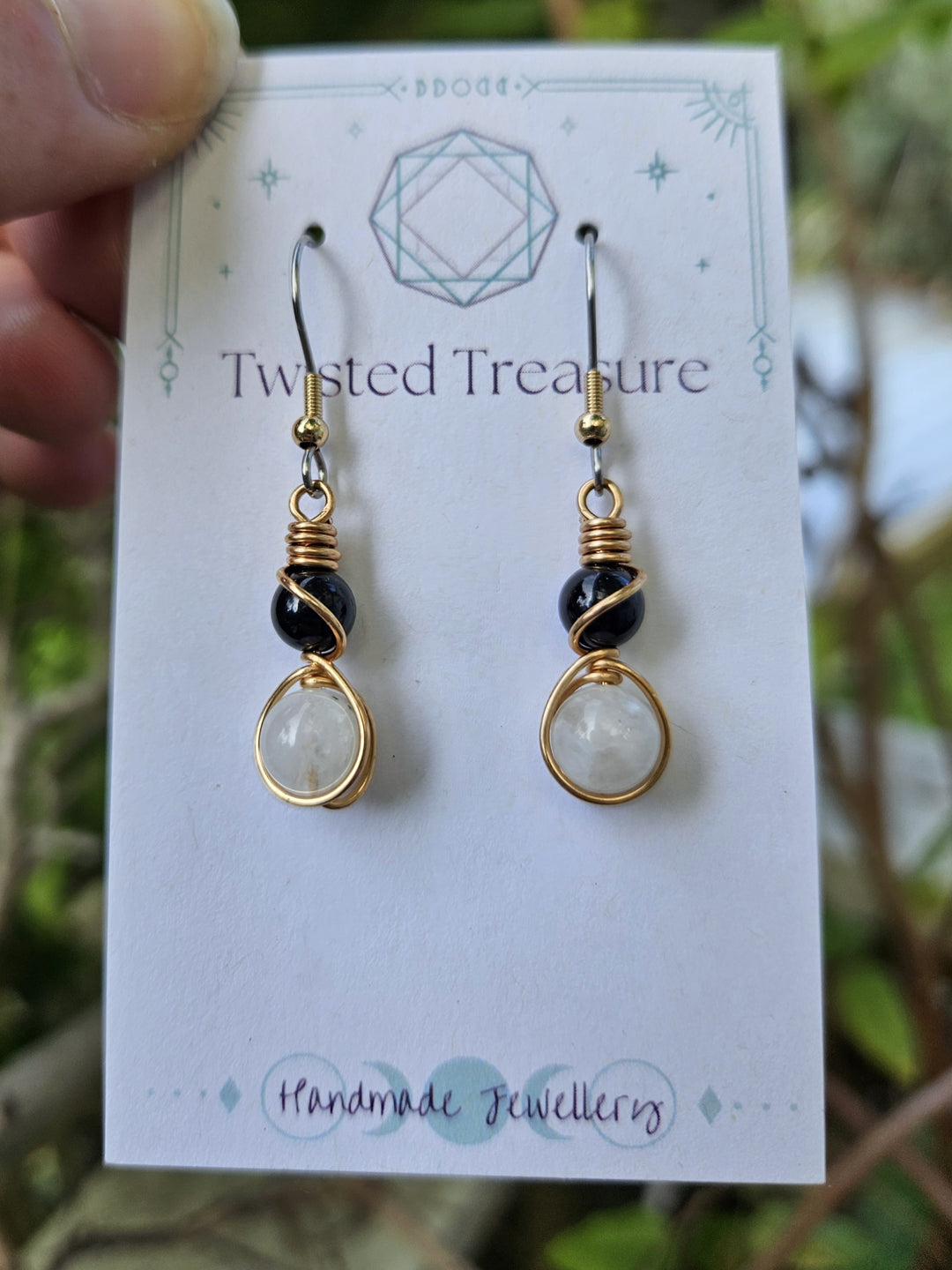 Bronze 'Alchemy' Earrings - Black Tourmaline & Moonstone