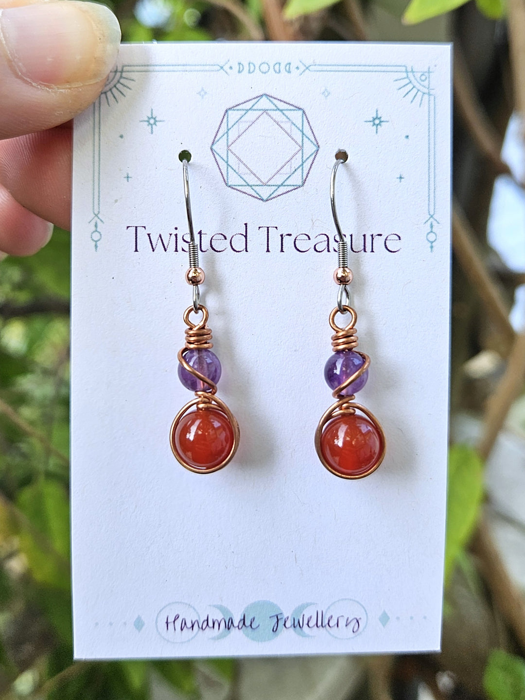 Copper 'Alchemy' Earrings - Amethyst & Carnelian