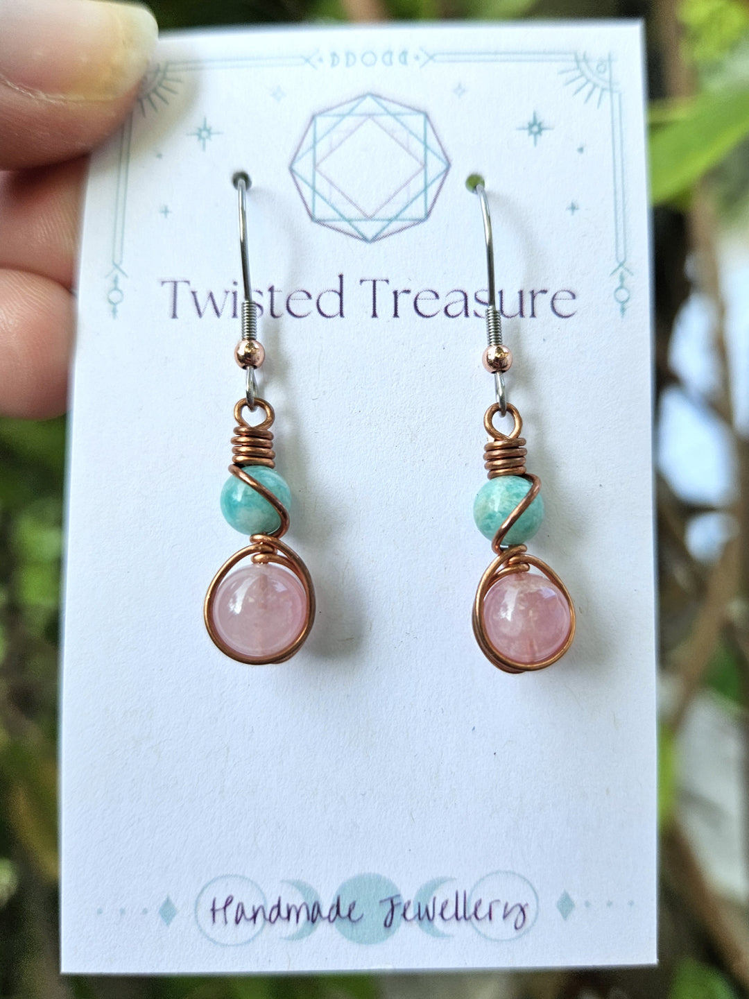 Copper 'Alchemy' Earrings - Amazonite & Rose Quartz