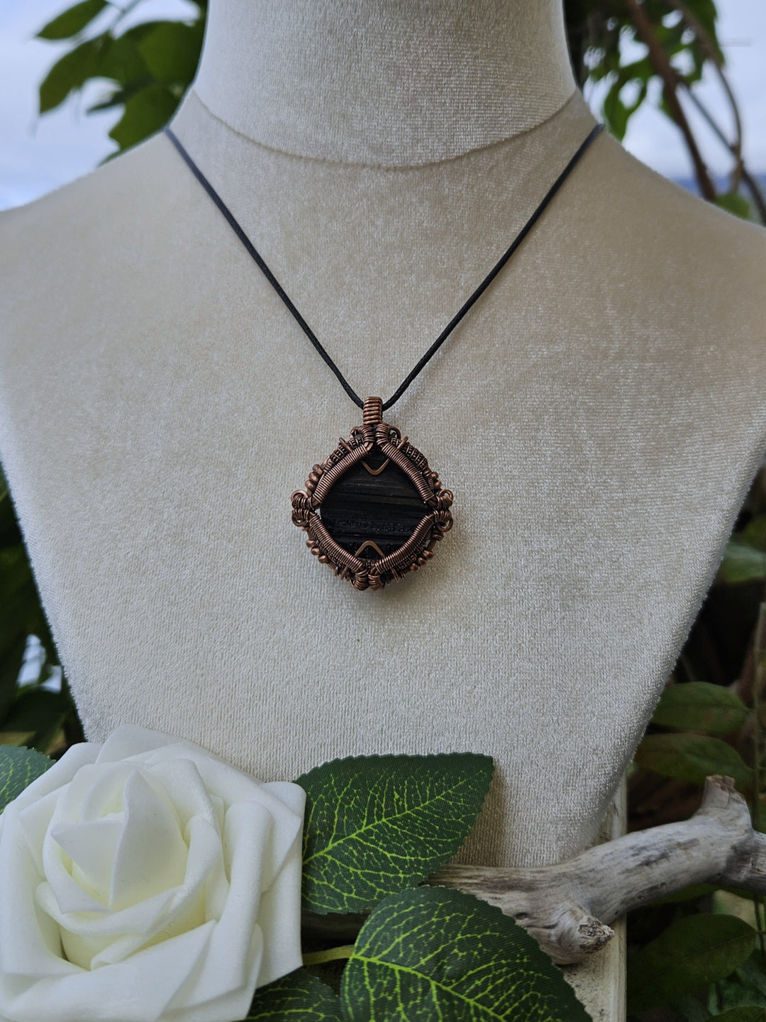 Black Tourmaline and Copper Shield Necklace