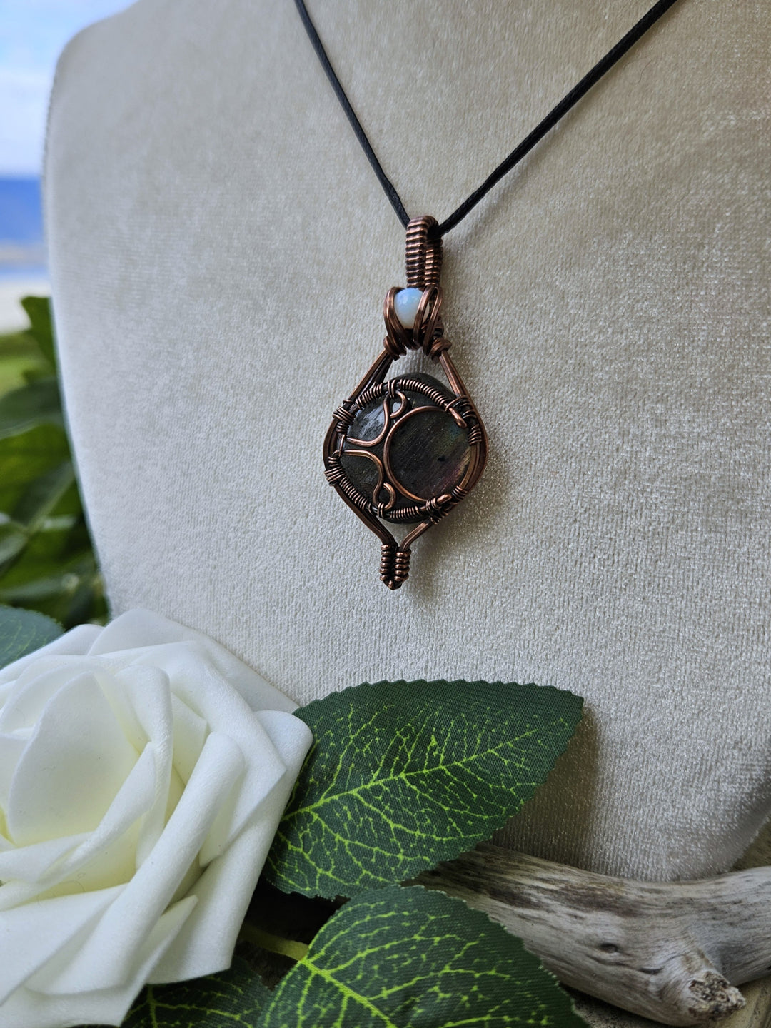 Labradorite, Opalite and Copper Moon Necklace