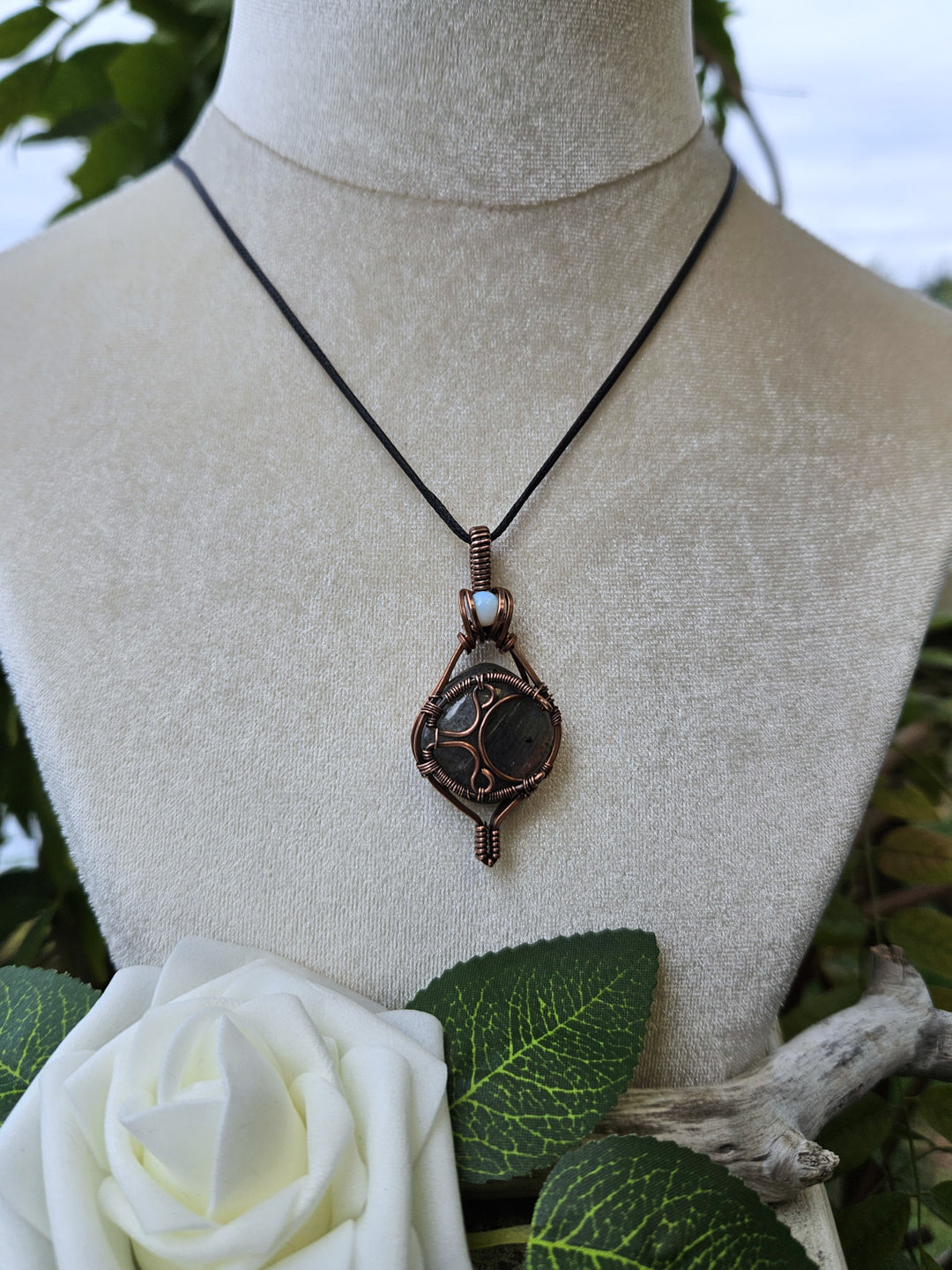 Labradorite, Opalite and Copper Moon Necklace