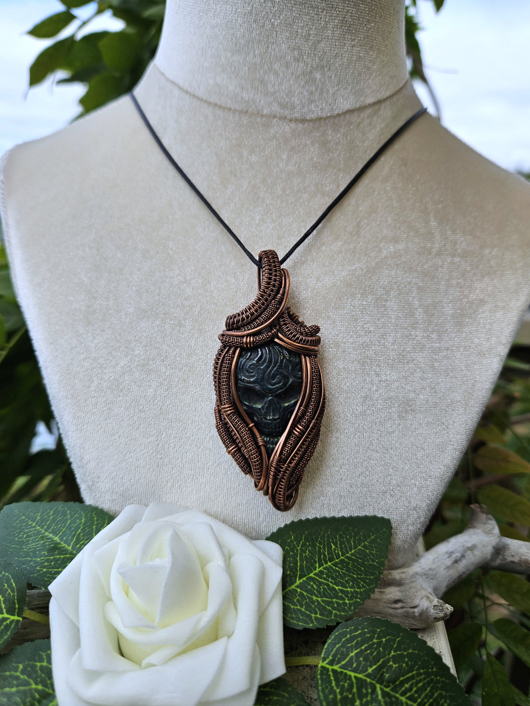 Labradorite and Copper Skull Necklace