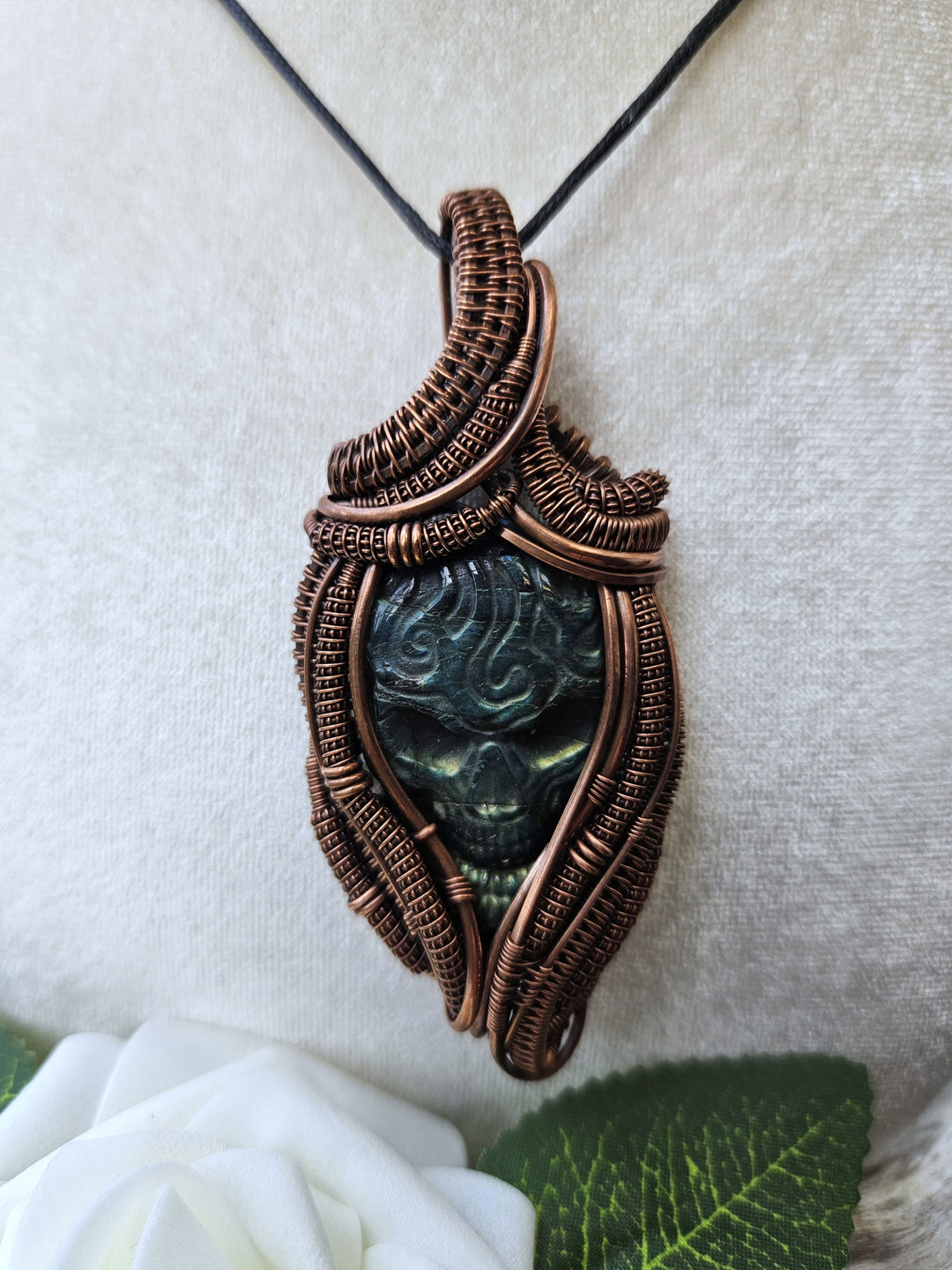 Labradorite and Copper Skull Necklace