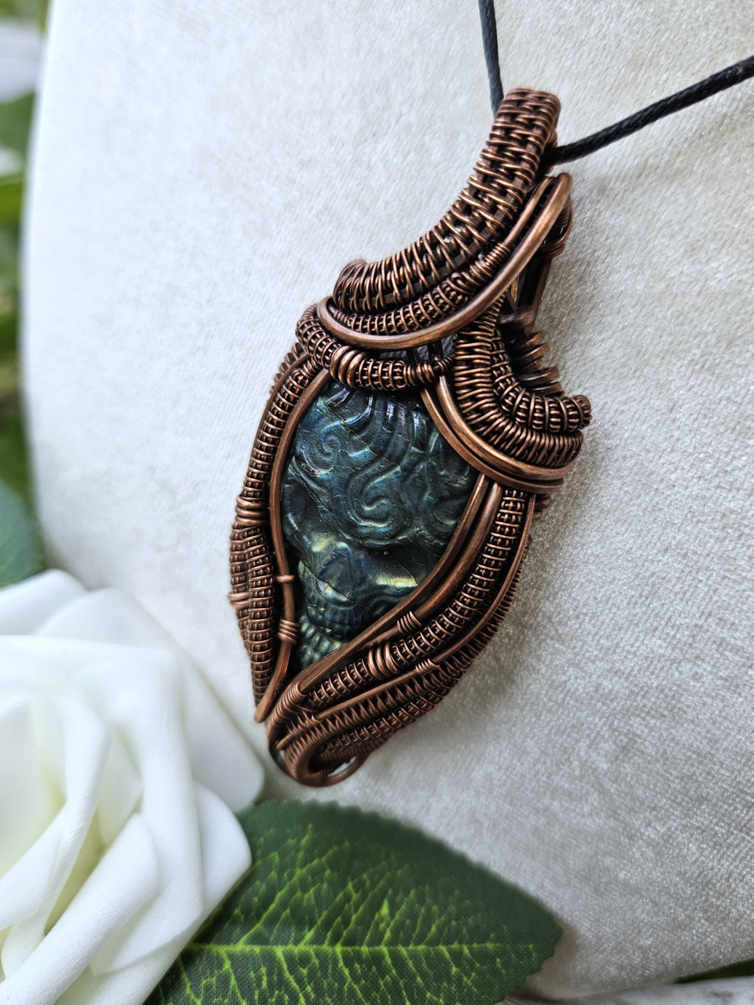 Labradorite and Copper Skull Necklace