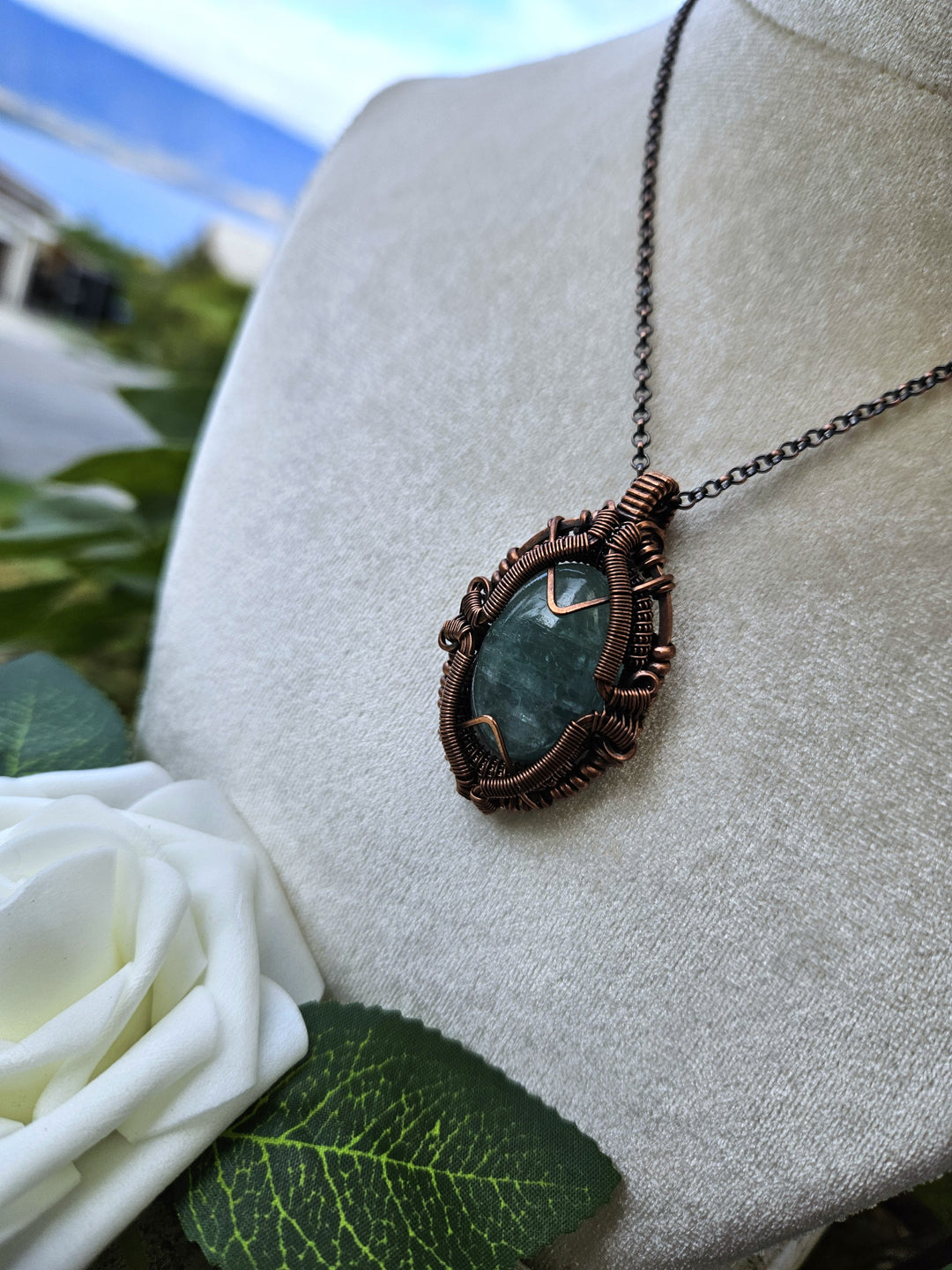 Aquamarine and Copper Shield Necklace