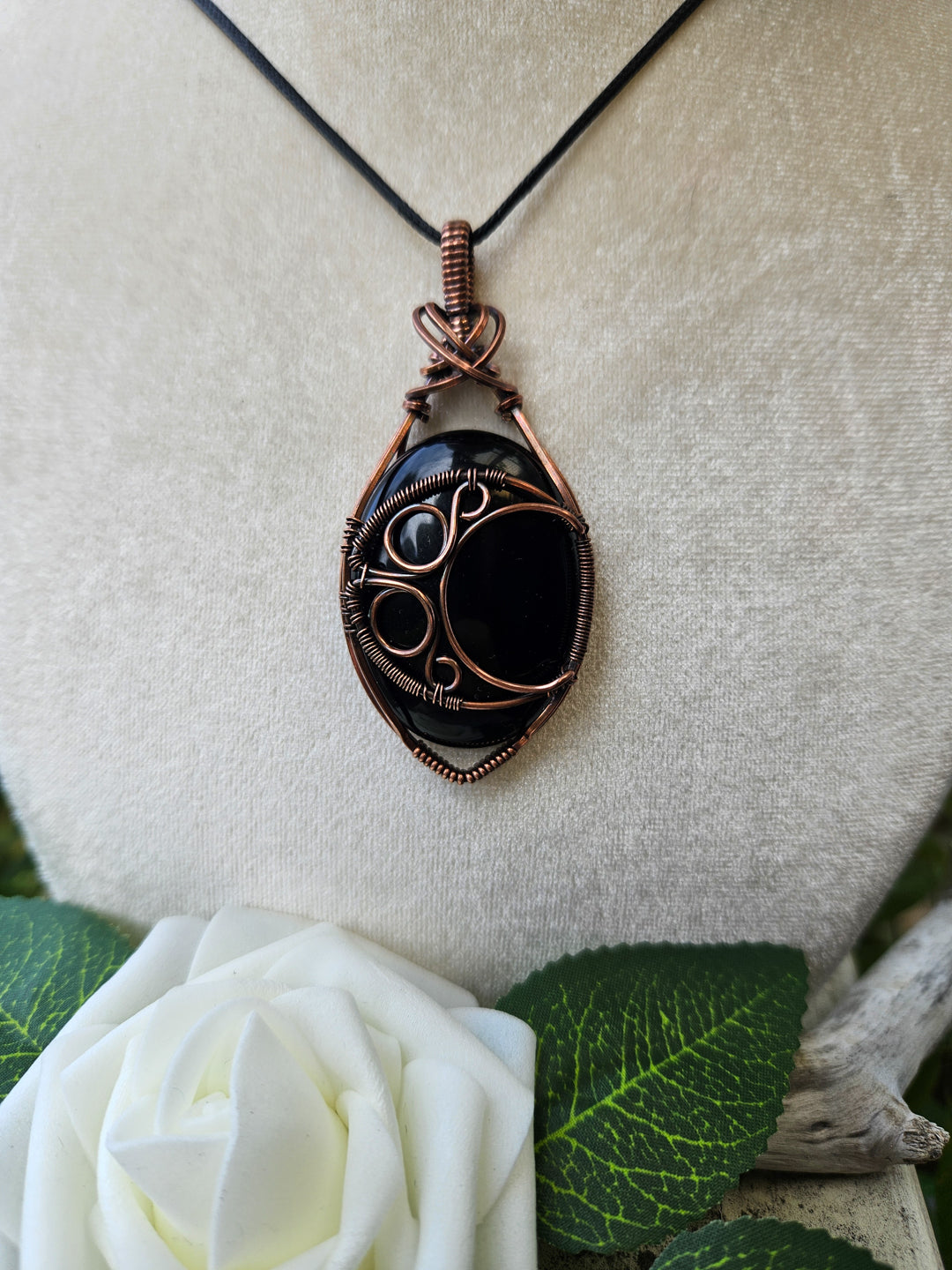 Obsidian Copper Moon Necklace