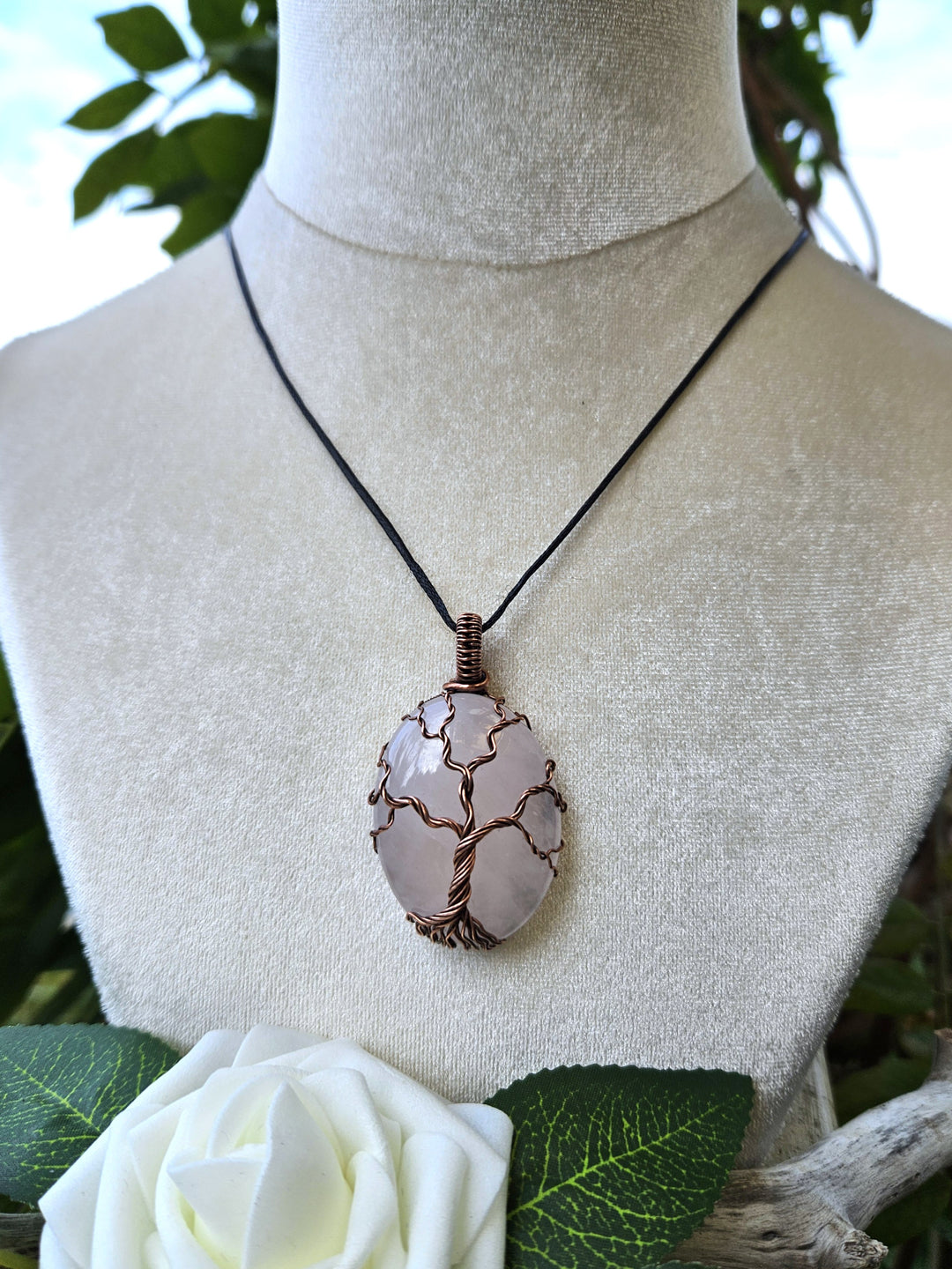 Rose Quartz and Copper Tree of Life Necklace