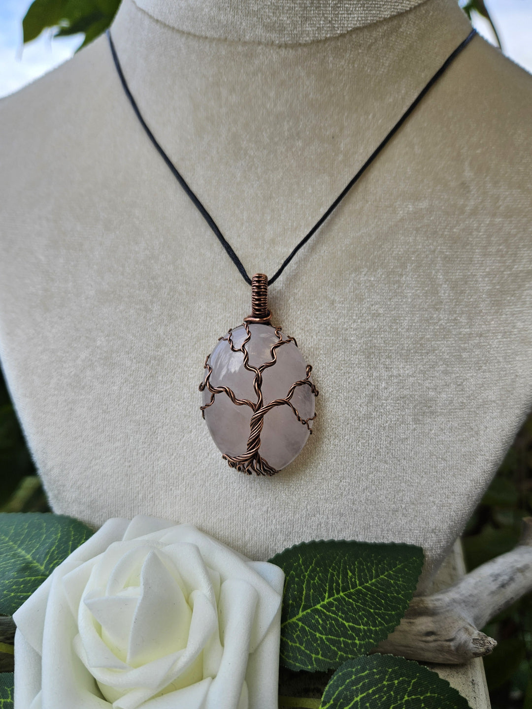 Rose Quartz and Copper Tree of Life Necklace