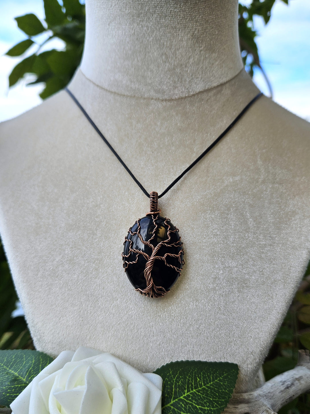 Obsidian Copper Tree of Life Necklace