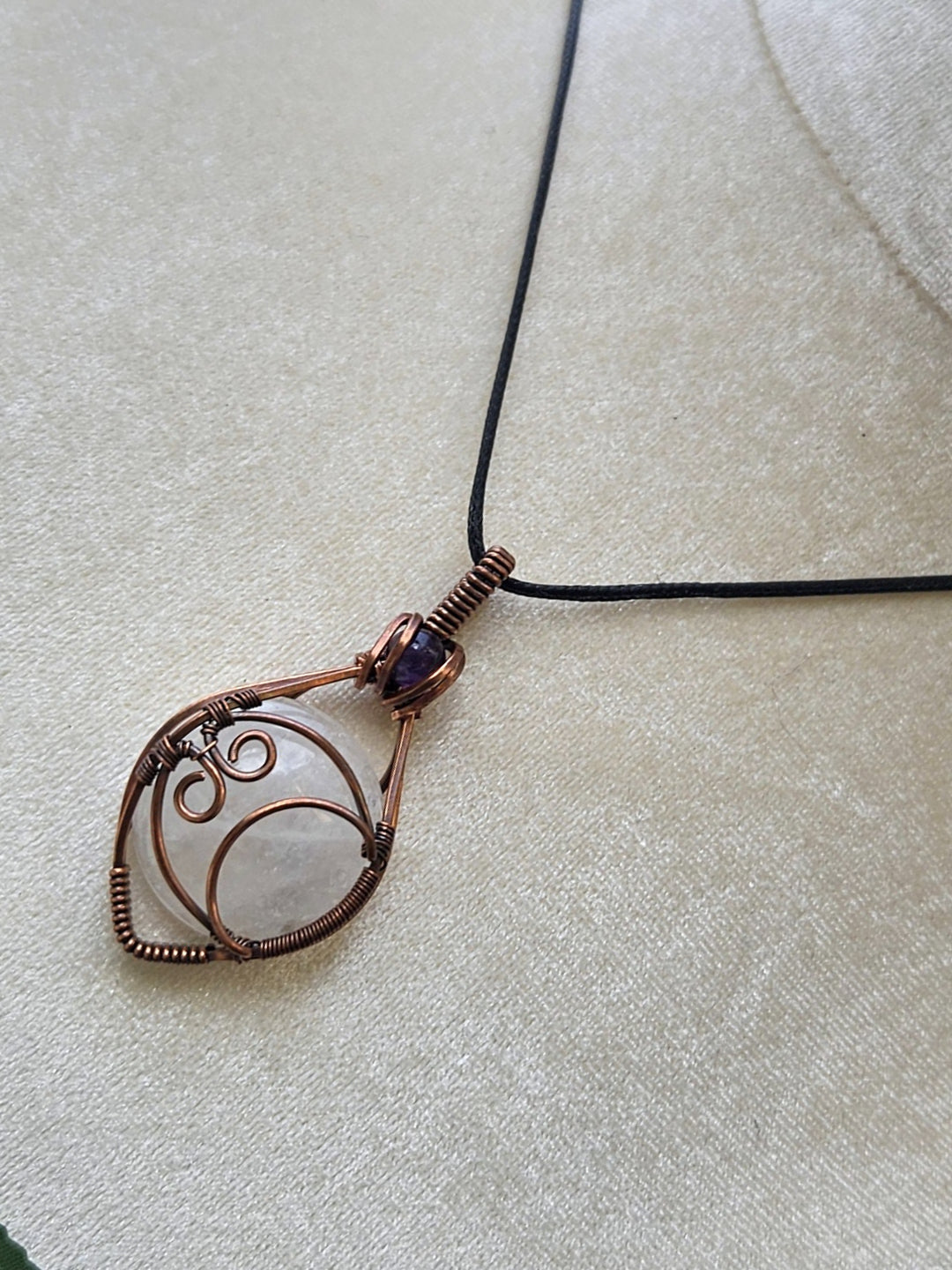 Quartz, Amethyst and Copper Moon Necklace