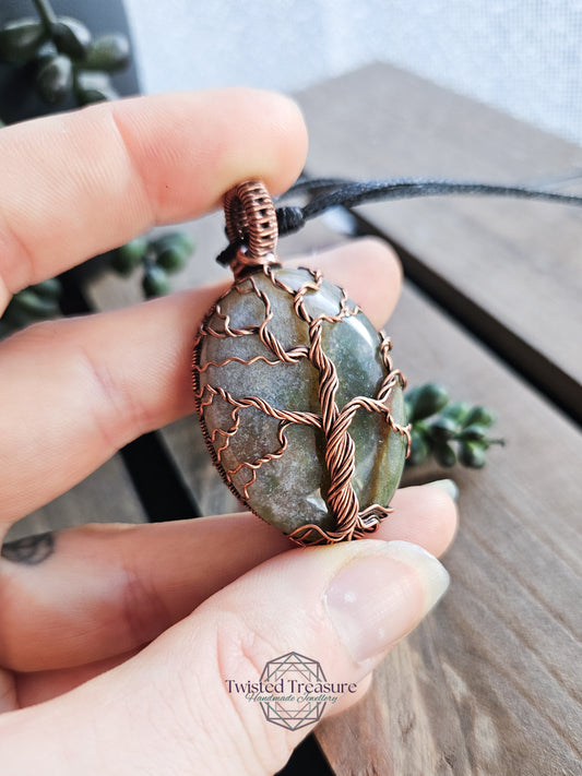 Indian Agate and Copper Tree of Life Necklace