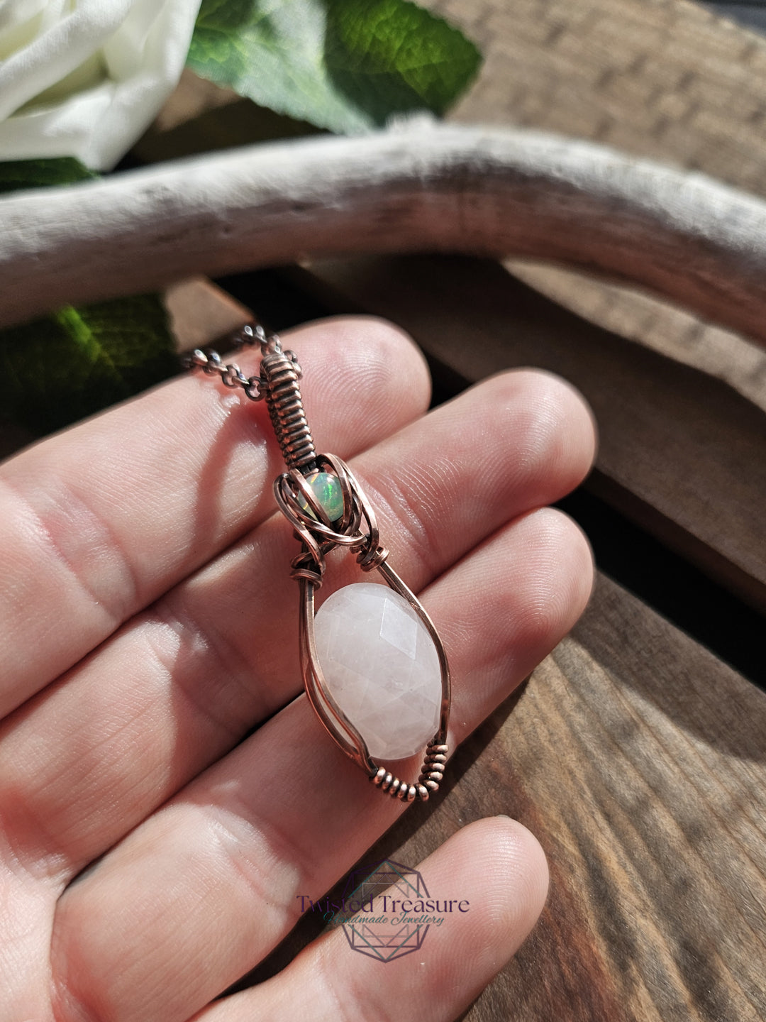 Rose Quartz, Opal and Copper Necklace