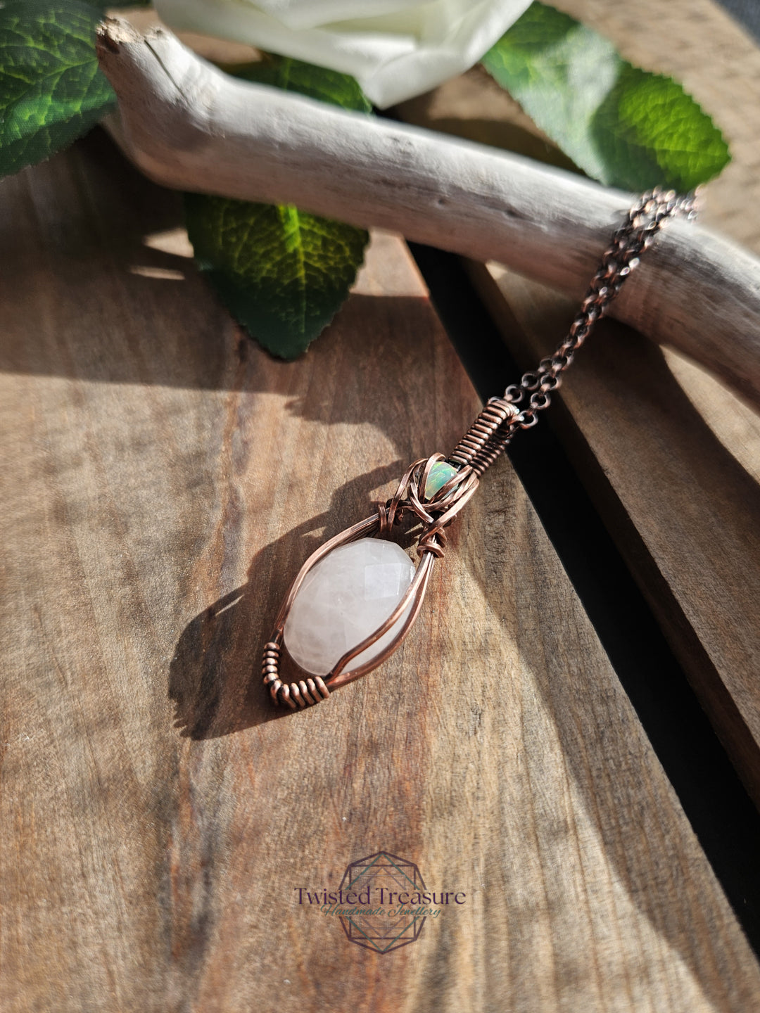 Rose Quartz, Opal and Copper Necklace