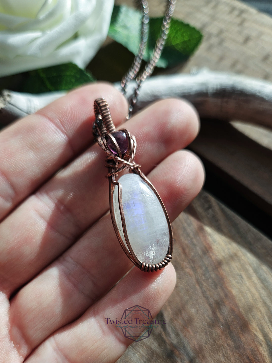 Moonstone, Amethyst and Copper Necklace