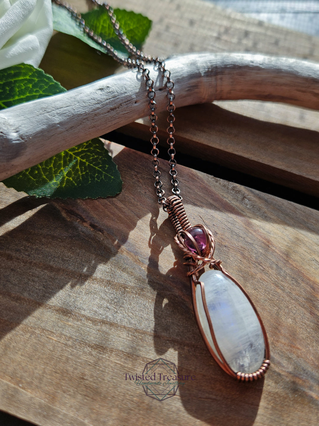 Moonstone, Amethyst and Copper Necklace