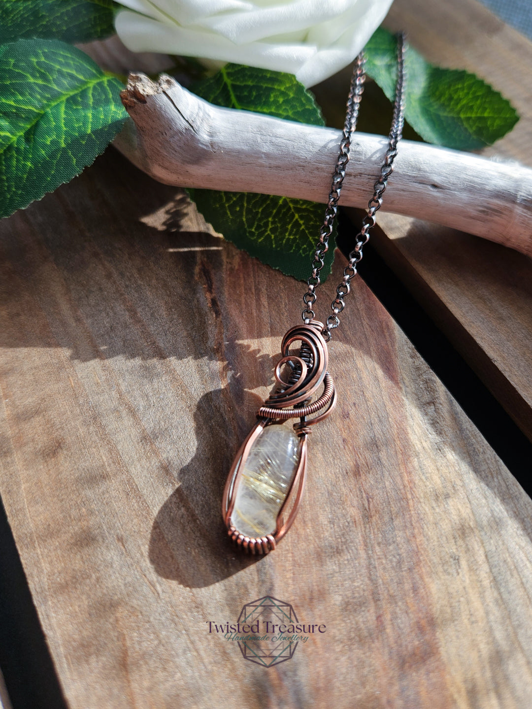 Golden Rutile Quartz and Copper Necklace