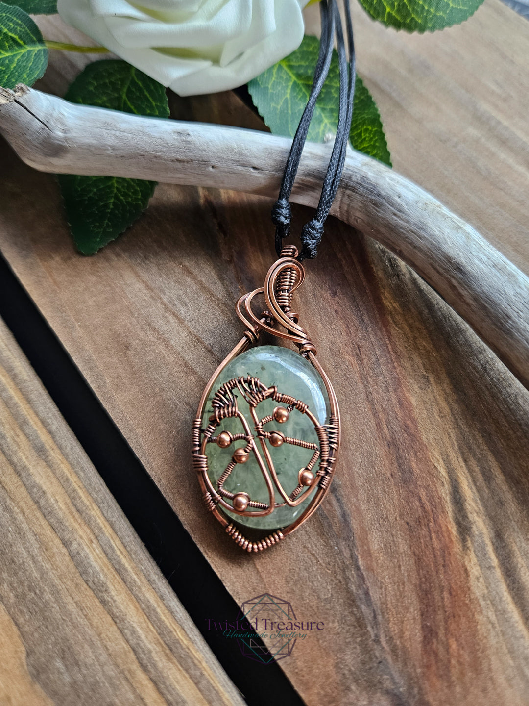 Prehnite and Copper Ladybird Necklace