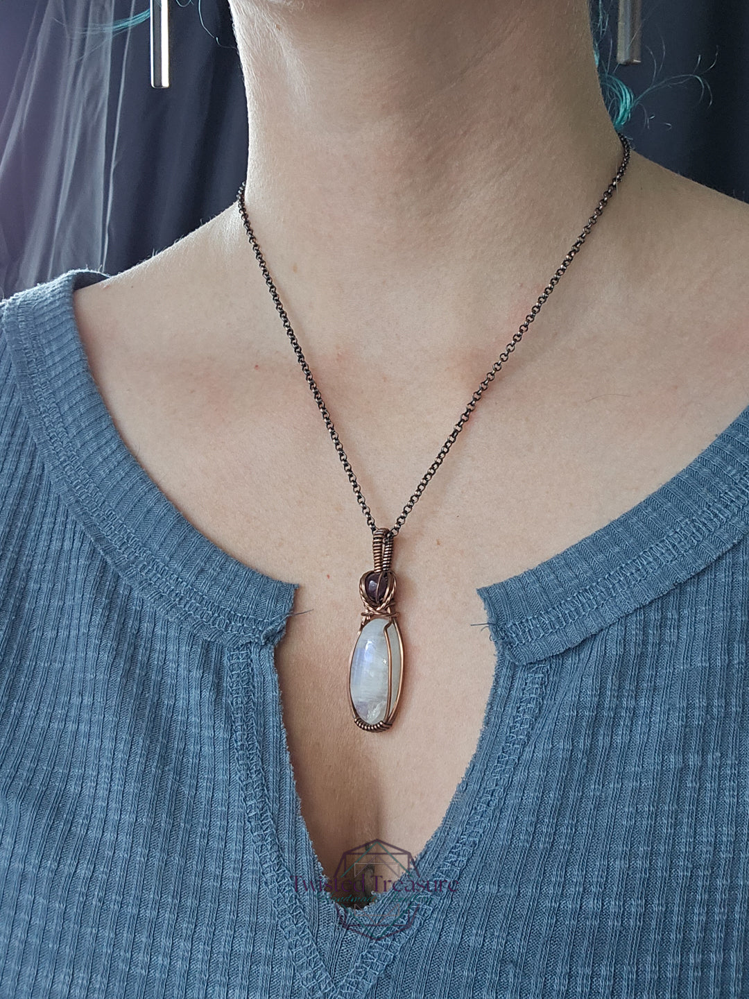 Moonstone, Amethyst and Copper Necklace