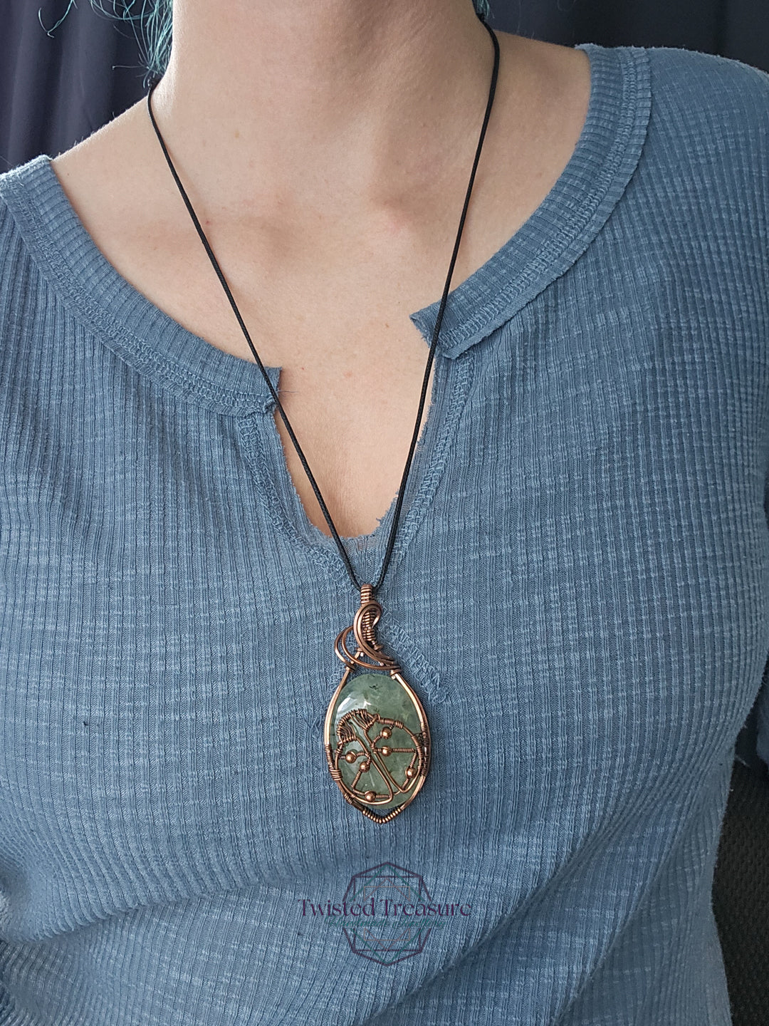 Prehnite and Copper Ladybird Necklace