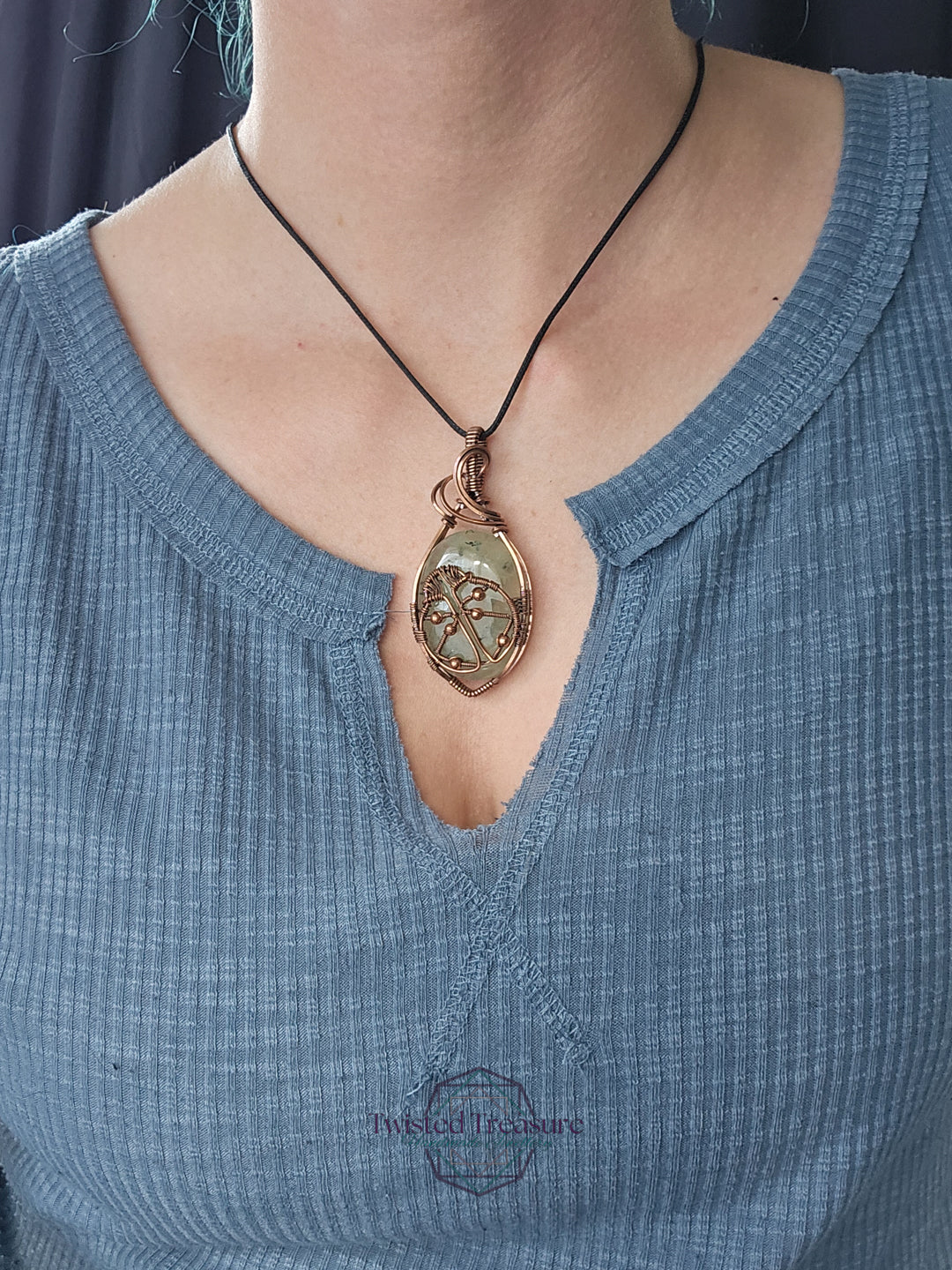 Prehnite and Copper Ladybird Necklace