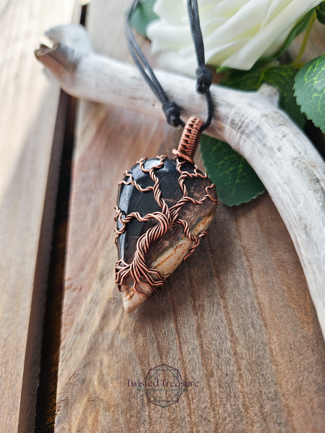 Fossilized Palm Root and Copper Tree Necklace