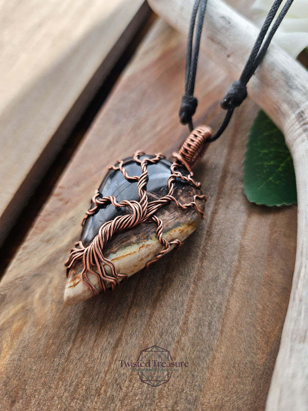 Fossilized Palm Root and Copper Tree Necklace