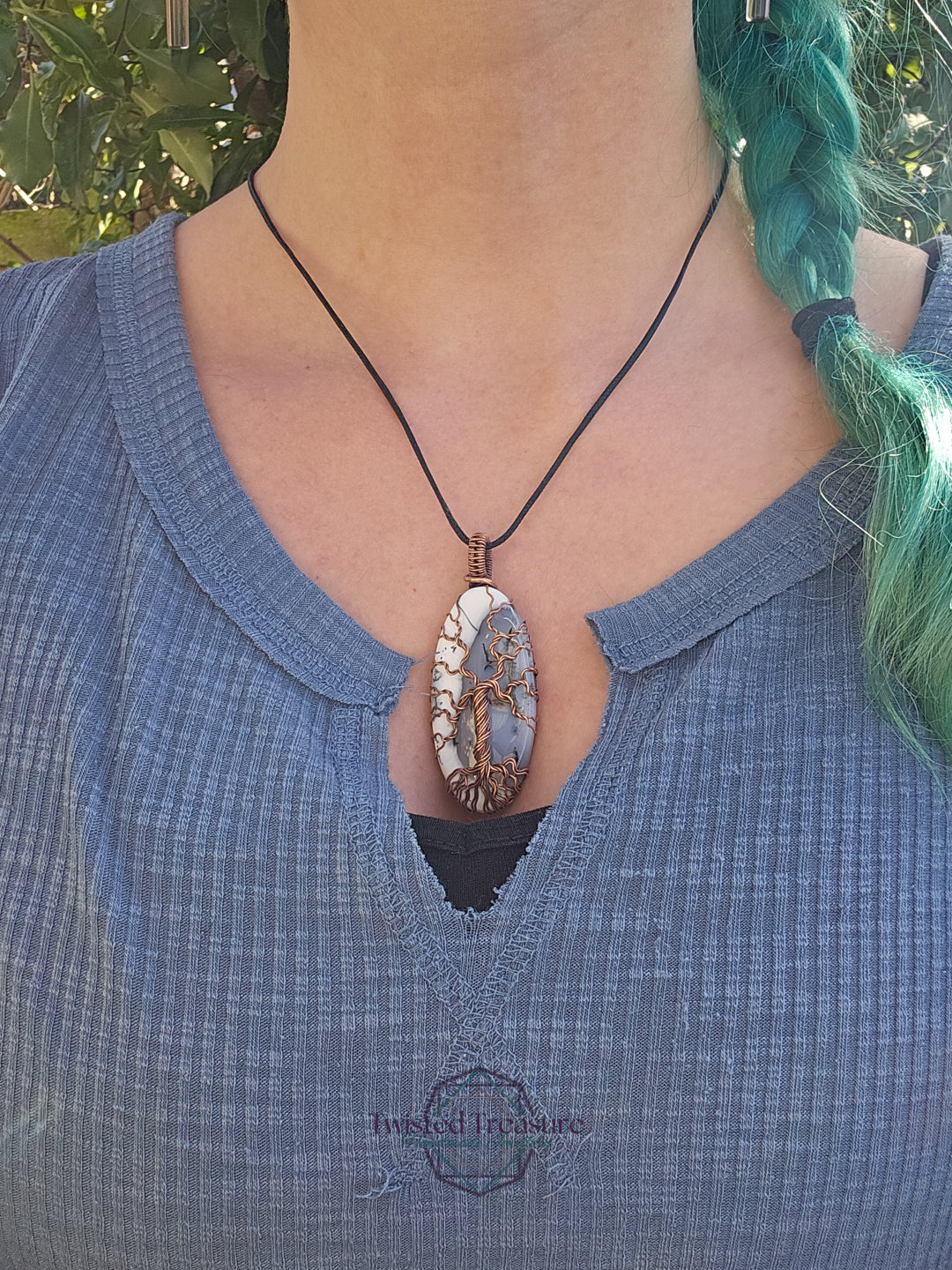 Dendritic Agate and Copper Tree Necklace