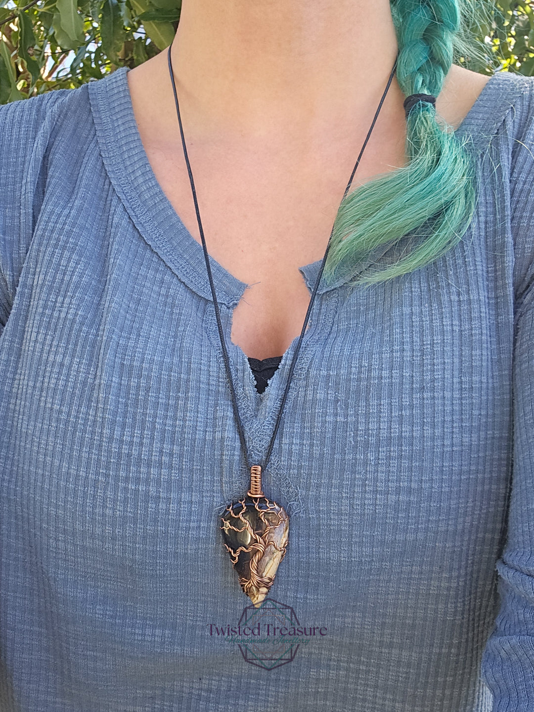 Fossilized Palm Root and Copper Tree Necklace