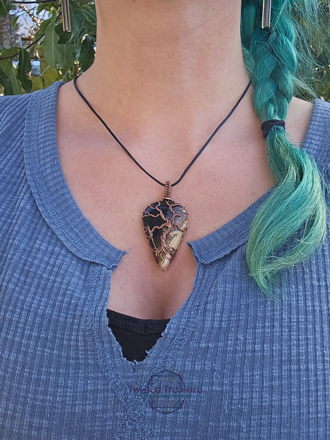 Fossilized Palm Root and Copper Tree Necklace